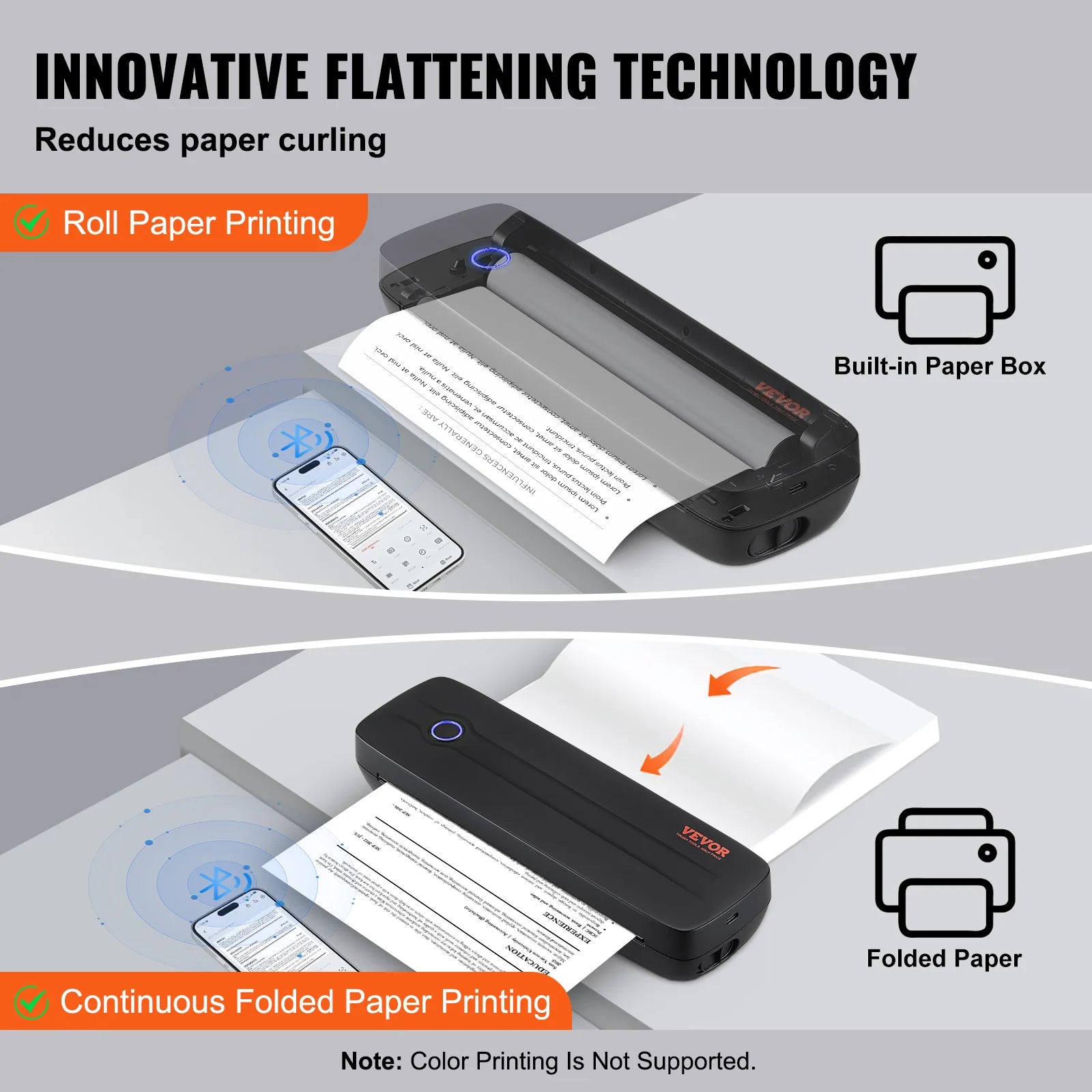 VEVOR Portable Bluetooth Inkless Mobile Thermal Printer for A4 A5 11-2600mAh Battery Compatible with Mutiple Systems Home Office