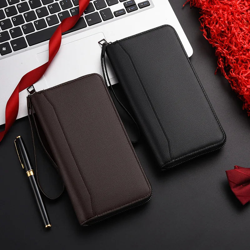 New Men's PU leather Splice mass long zipper wallet New soft Fashion clutch bag Hand clutch bag Zipper clutch bag