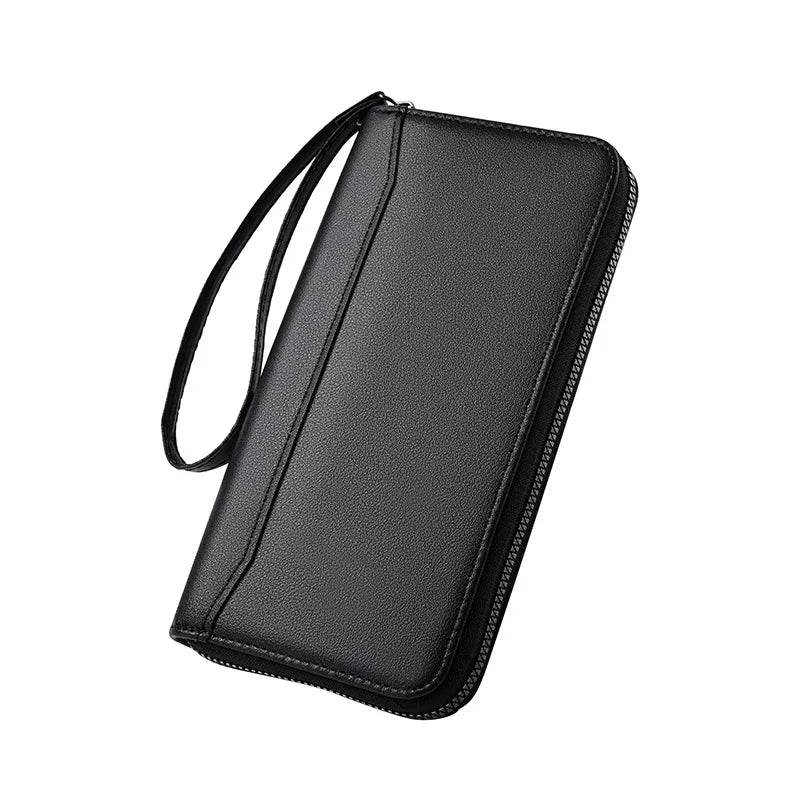 New Men's PU leather Splice mass long zipper wallet New soft Fashion clutch bag Hand clutch bag Zipper clutch bag