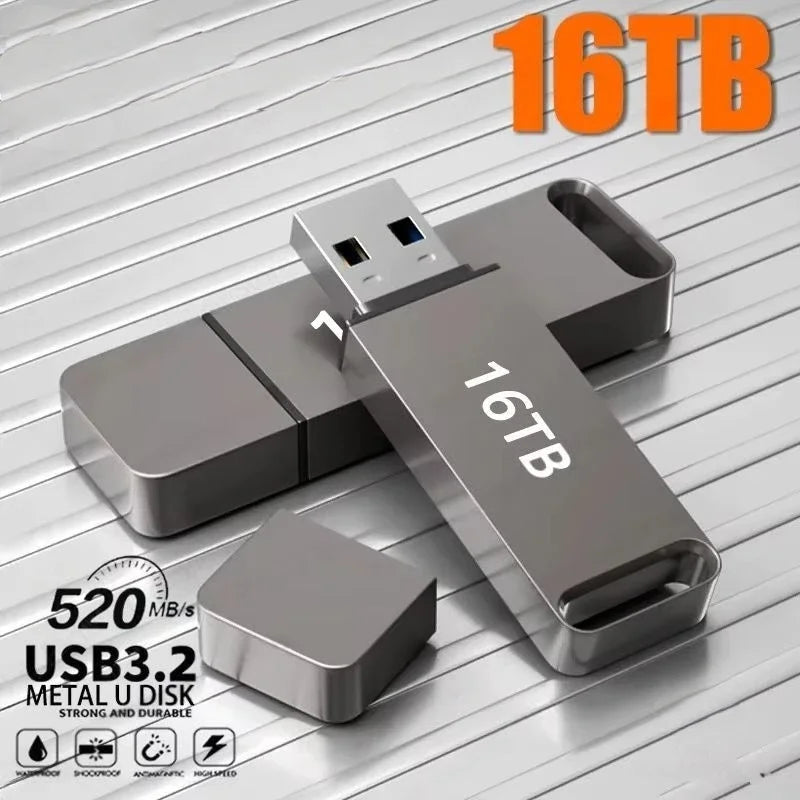 Lenovo Metal 16TB USB 3.2 U Disk Flash Drive 2TB High Speed File Transfer 4TB Ultra-large Capacity Waterproof Mechanical Style