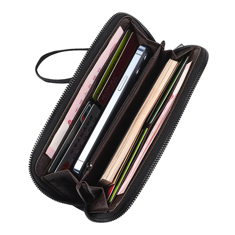 New Men's PU leather Splice mass long zipper wallet New soft Fashion clutch bag Hand clutch bag Zipper clutch bag